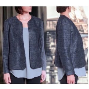 $338 Eileen Fisher Hand Loomed Sparkle Silk Blazer 8 Black open Front Shimmering